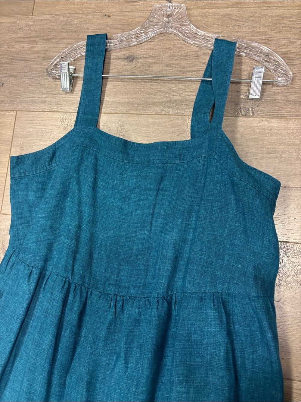 Eileen Fisher Teal Tiered Delave linen Midi Dress - Picture 6 of 10